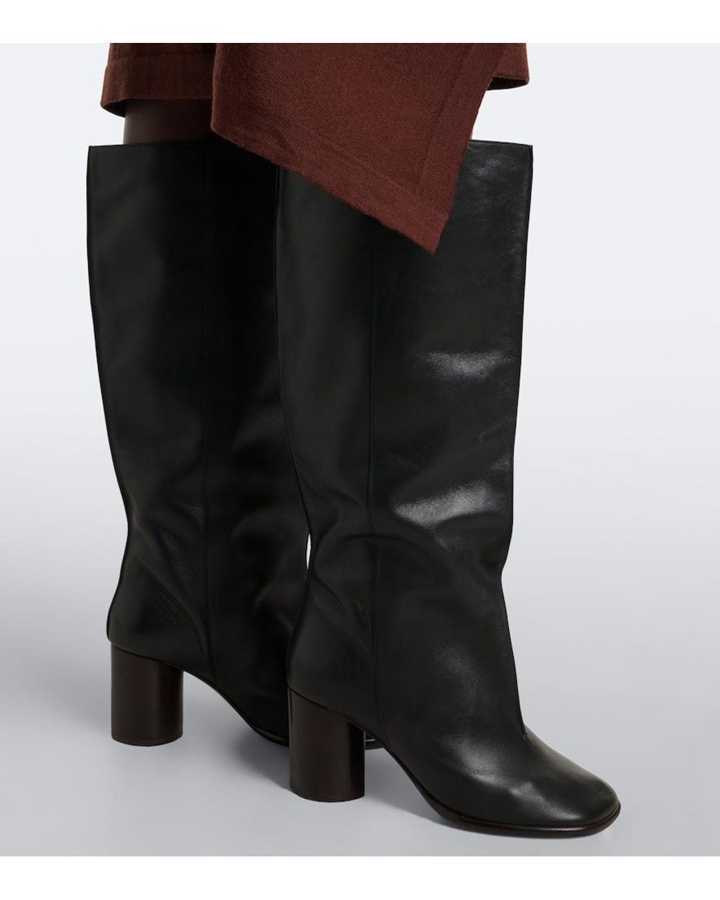 Lemaire Black Crease Leather Knee-High Boots