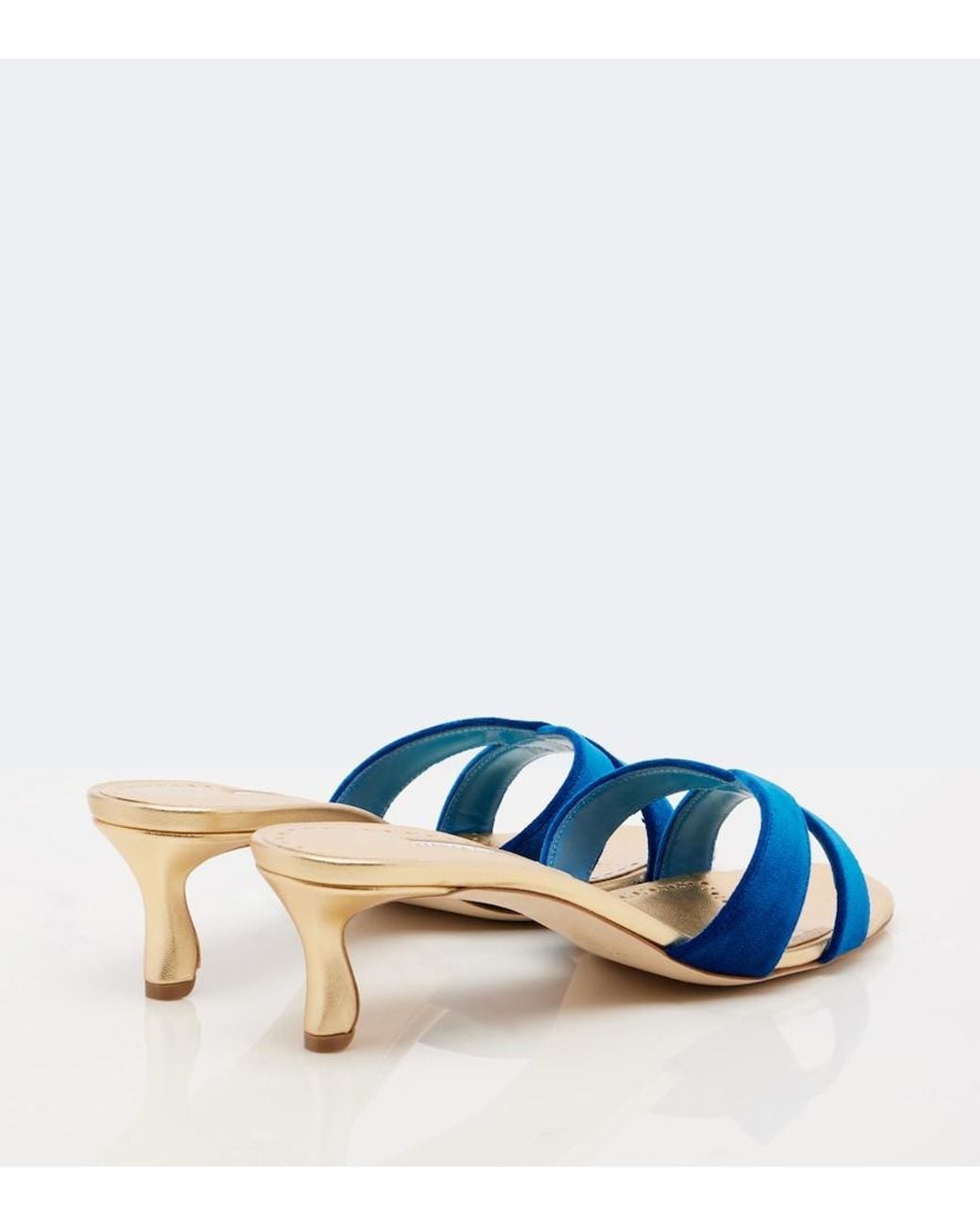 Manolo Blahnik Blue Callydramu Velvet Mules