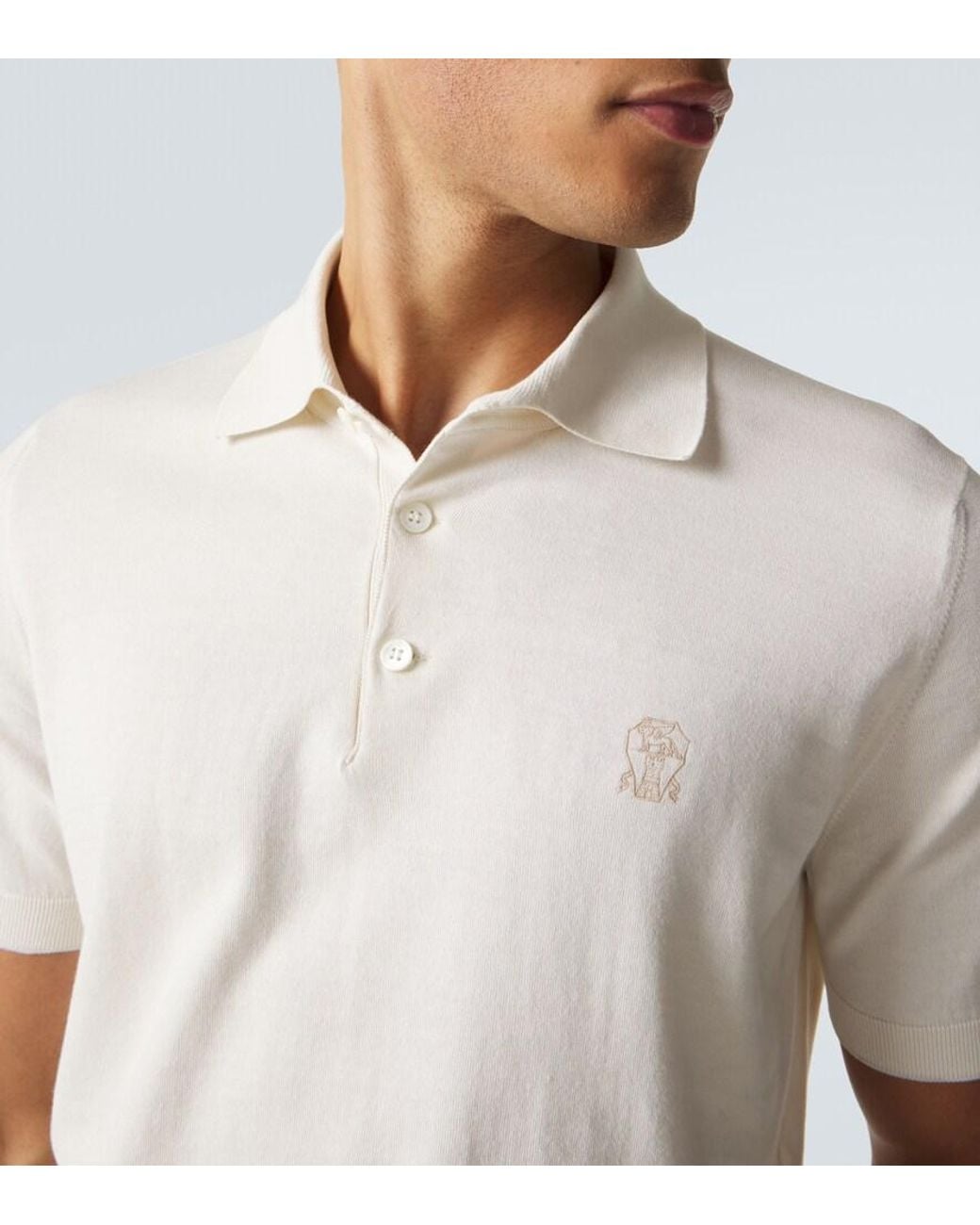 Brunello Cucinelli White Logo Cotton Pique Polo Shirt for men
