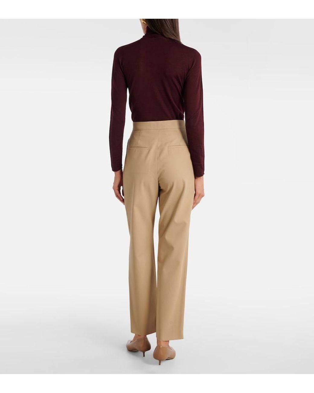 Max Mara Natural Dede Pleated Cotton Slim Pants