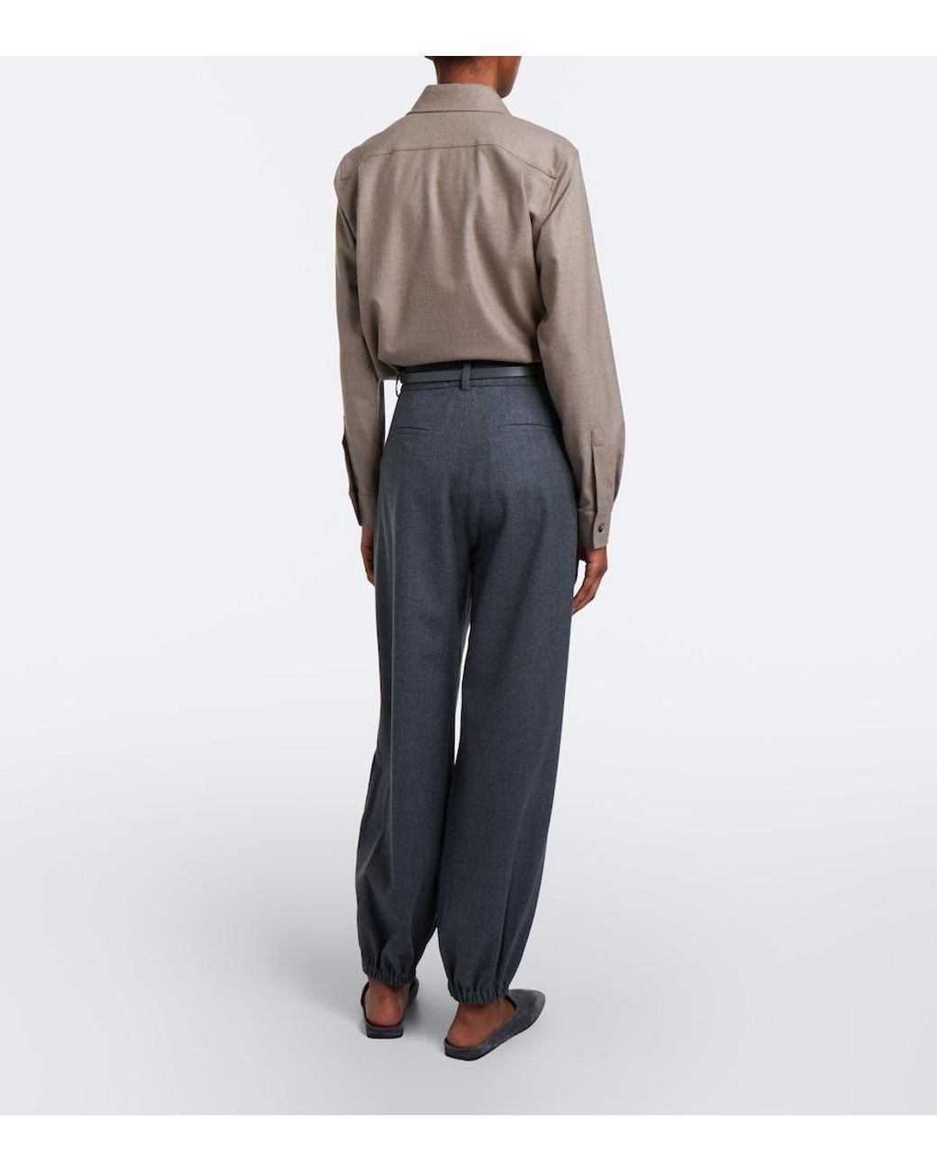 Max Mara Gray Wool-Blend Flannel Balloon Pants