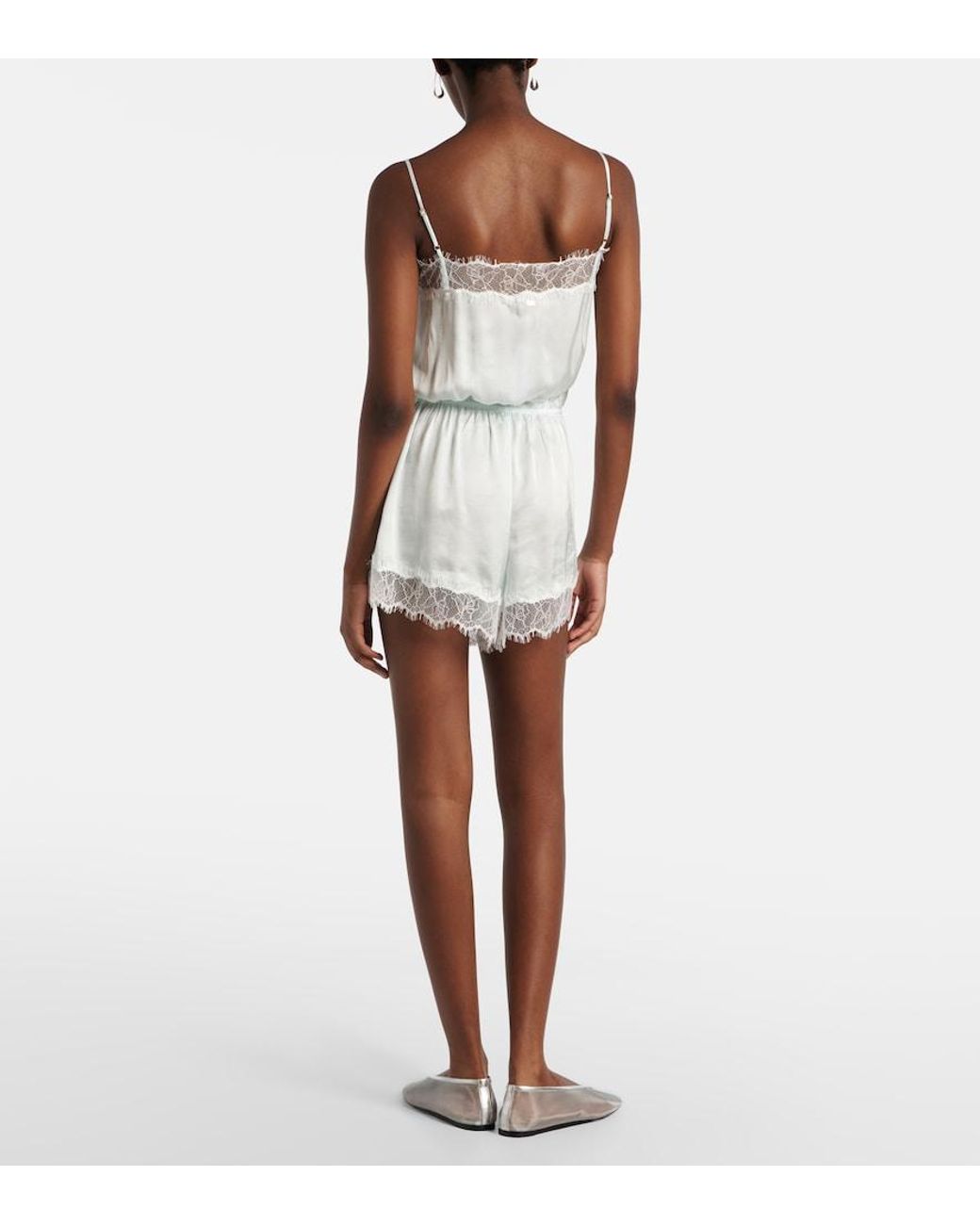 Poupette Blue Silvia Lace-Trimmed Romper