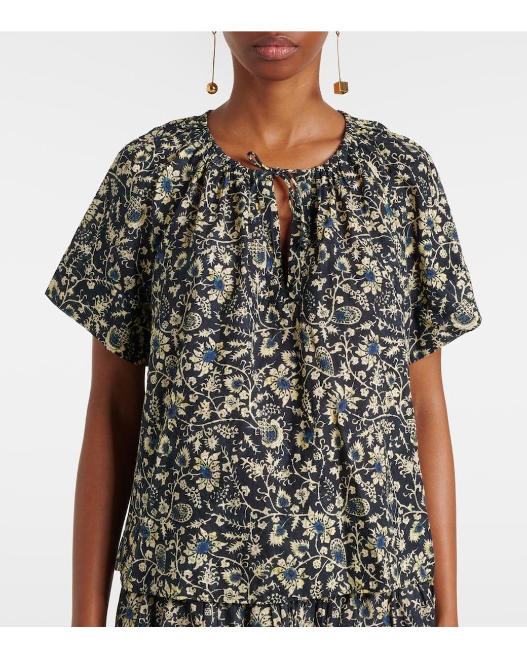 Ulla Johnson Gray Sena Printed Cotton-Blend Top