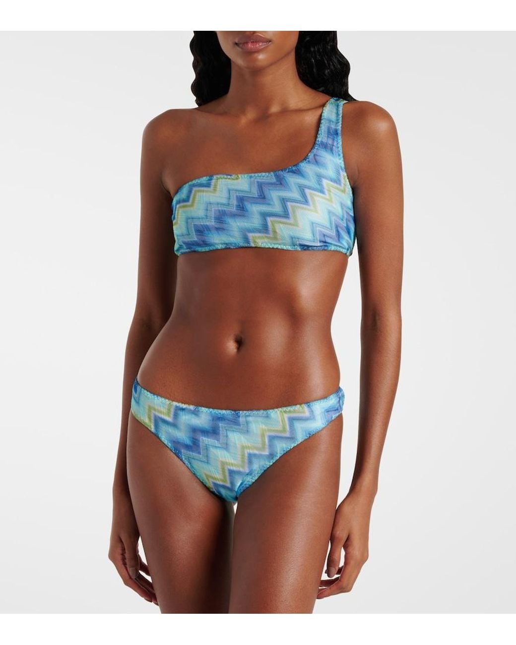 Missoni Blue Zigzag One-Shoulder Bikini