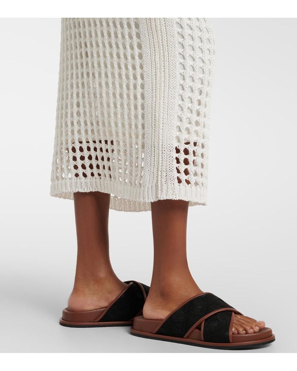 Max Mara White Geode Open-Knit Cotton Midi Skirt