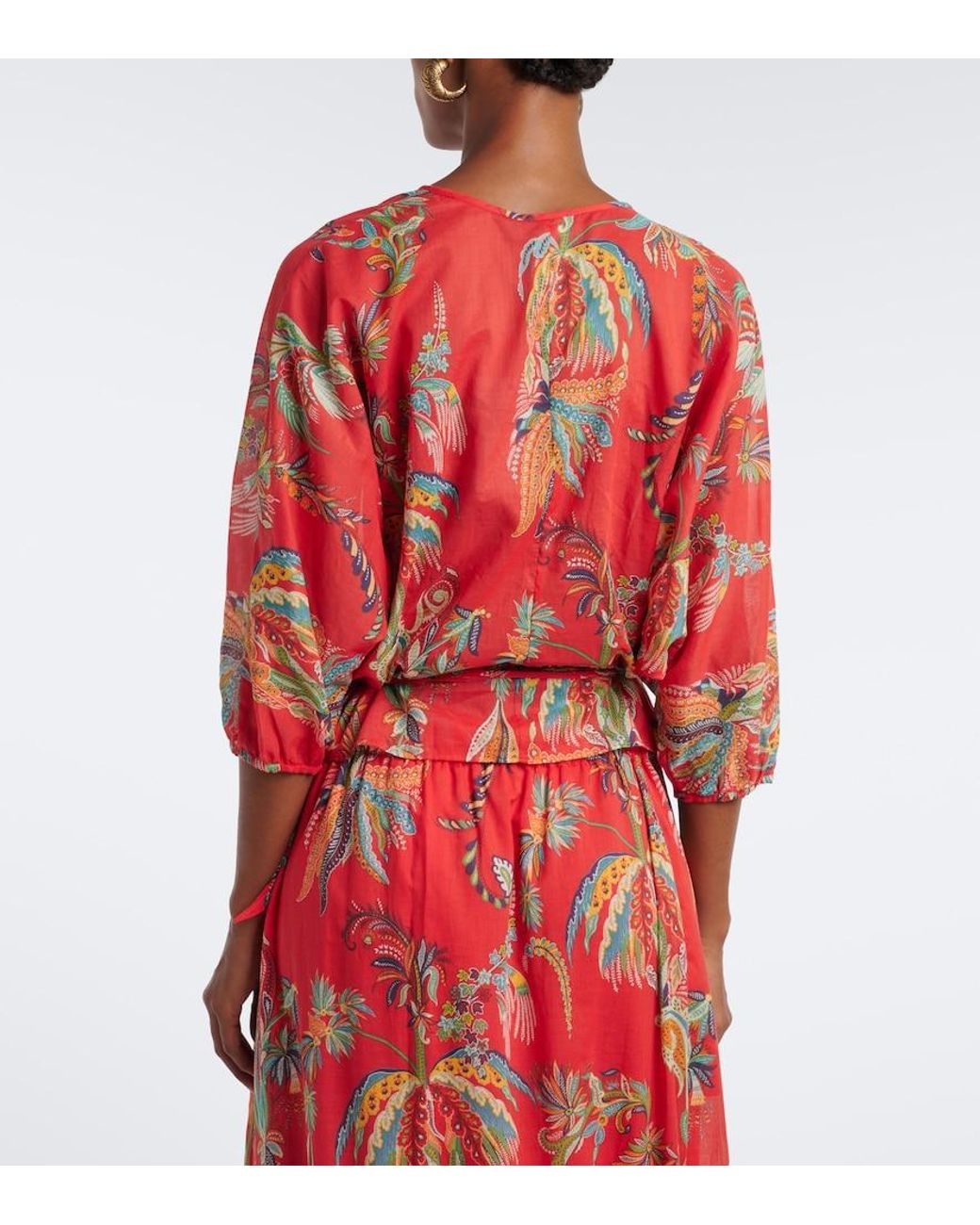 Etro Red Floral Cotton Wrap Top