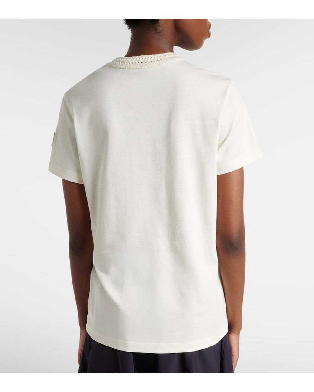 Moncler White Crochet-Trimmed Cotton Jersey T-Shirt