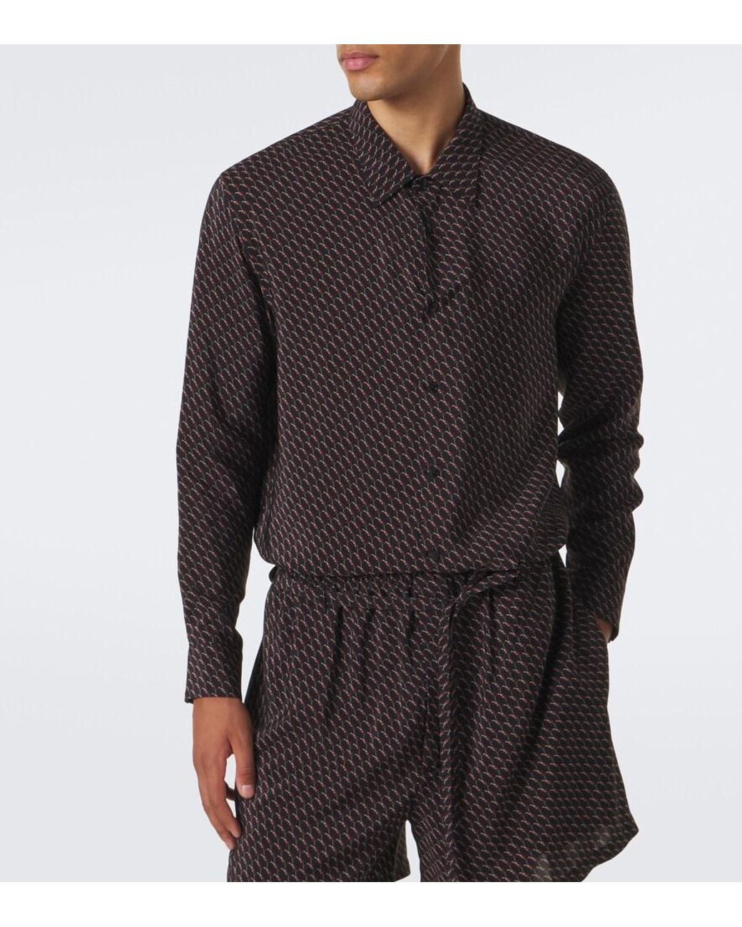 Saint Laurent Brown Cassandre Printed Silk Shirt for men