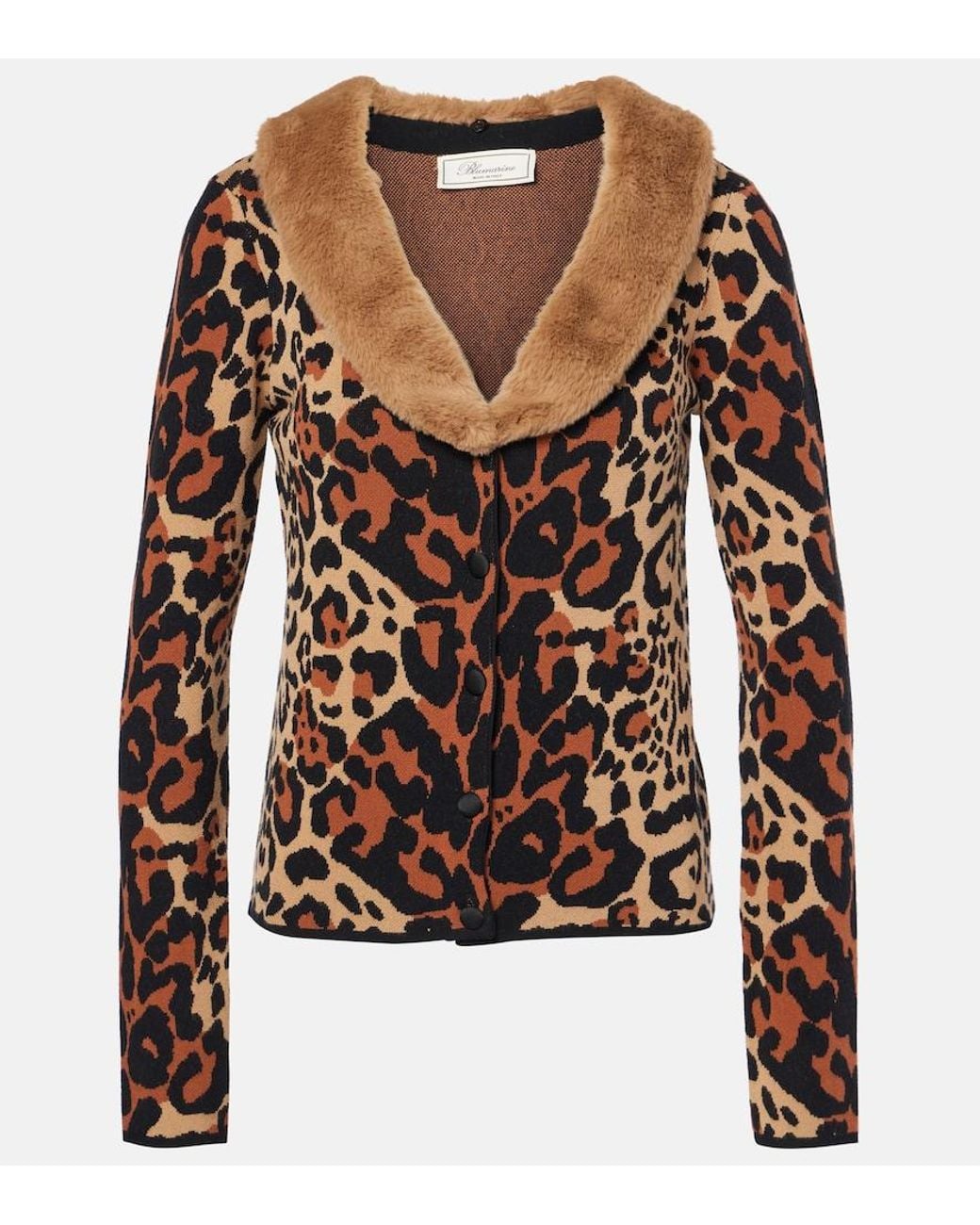 Blumarine Brown Leopard-Print Jacquard Cardigan