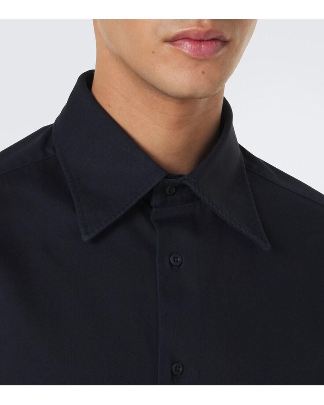 Brunello Cucinelli Blue Cotton Poplin Shirt for men