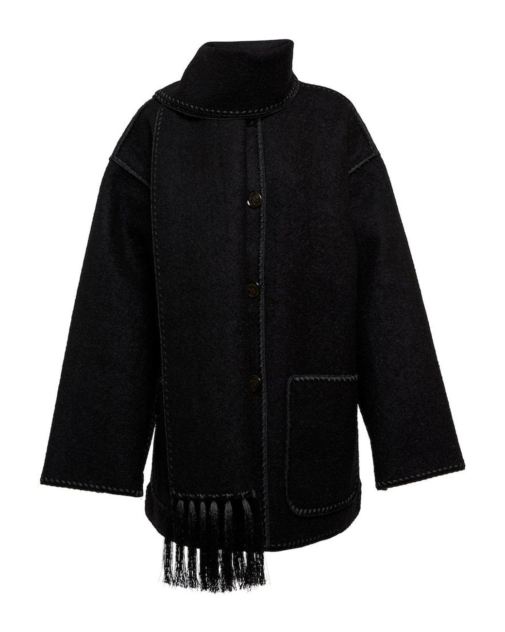 Totême Embroidered Wool-blend Scarf Jacket in Black | Lyst