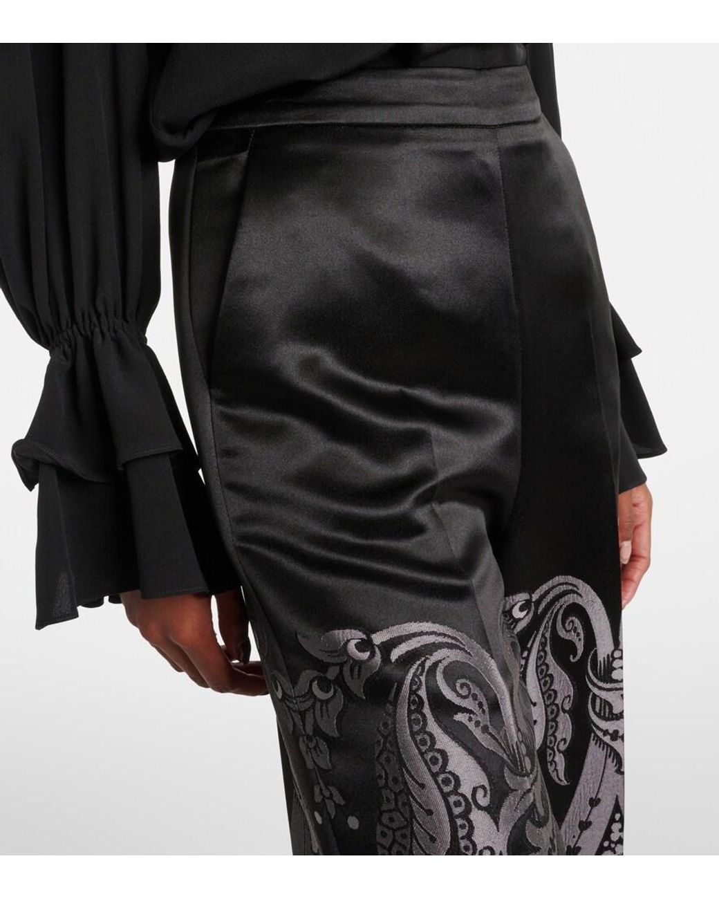 Etro Black Silk Jacquard Palazzo Trousers