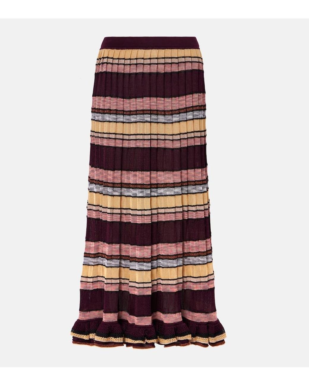 Ulla Johnson Red Seraphine Striped Pleated Midi Skirt