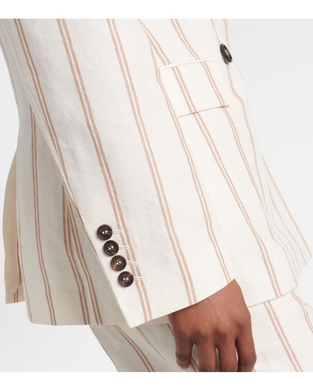 Brunello Cucinelli Natural Striped Linen And Cotton Blazer
