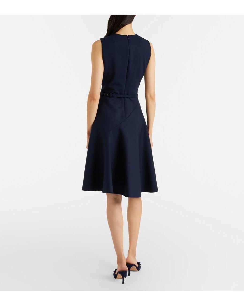 Oscar de la Renta Blue Belted Wool-Blend Midi Dress
