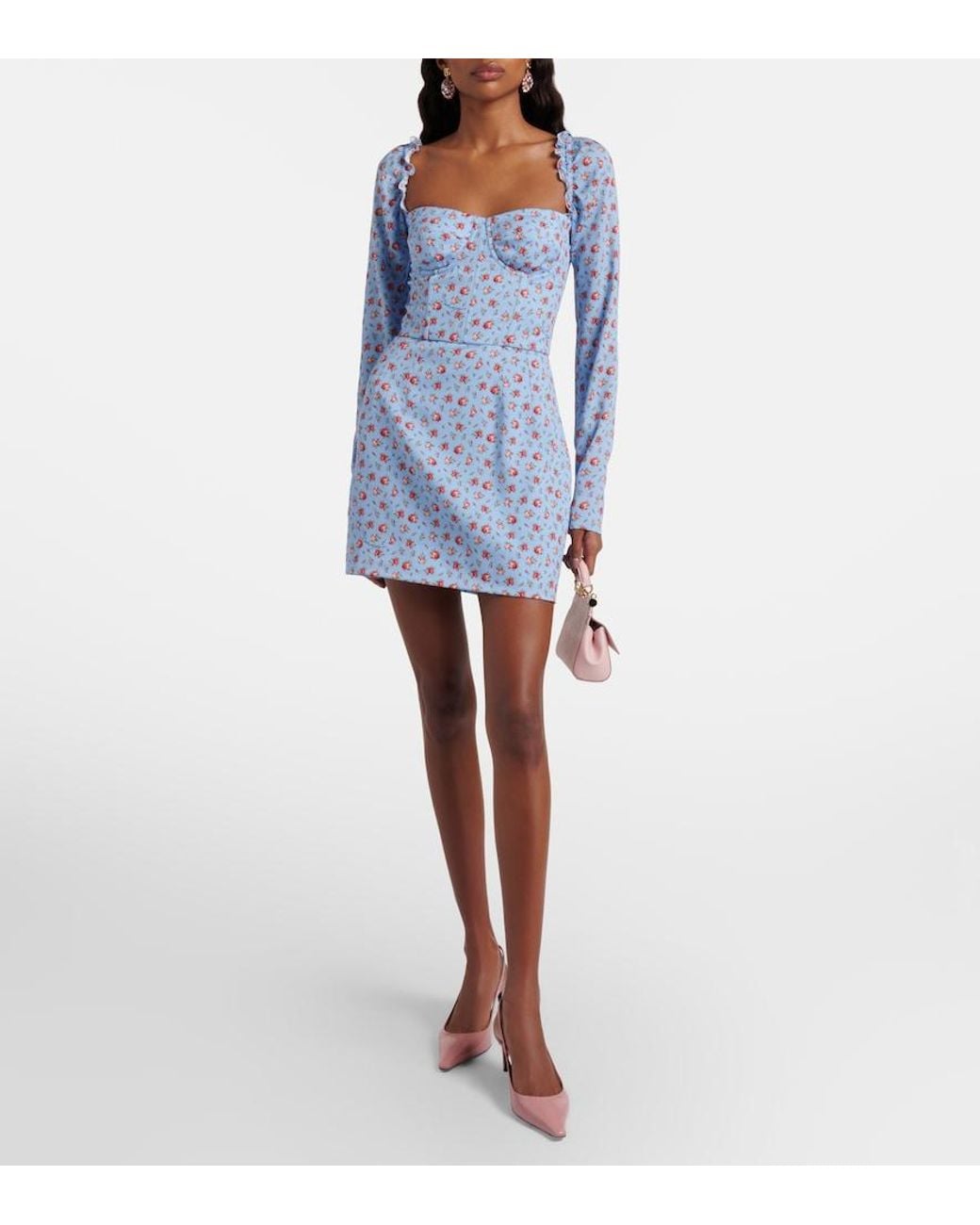 Dolce & Gabbana Blue Floral Silk-Blend Minidress
