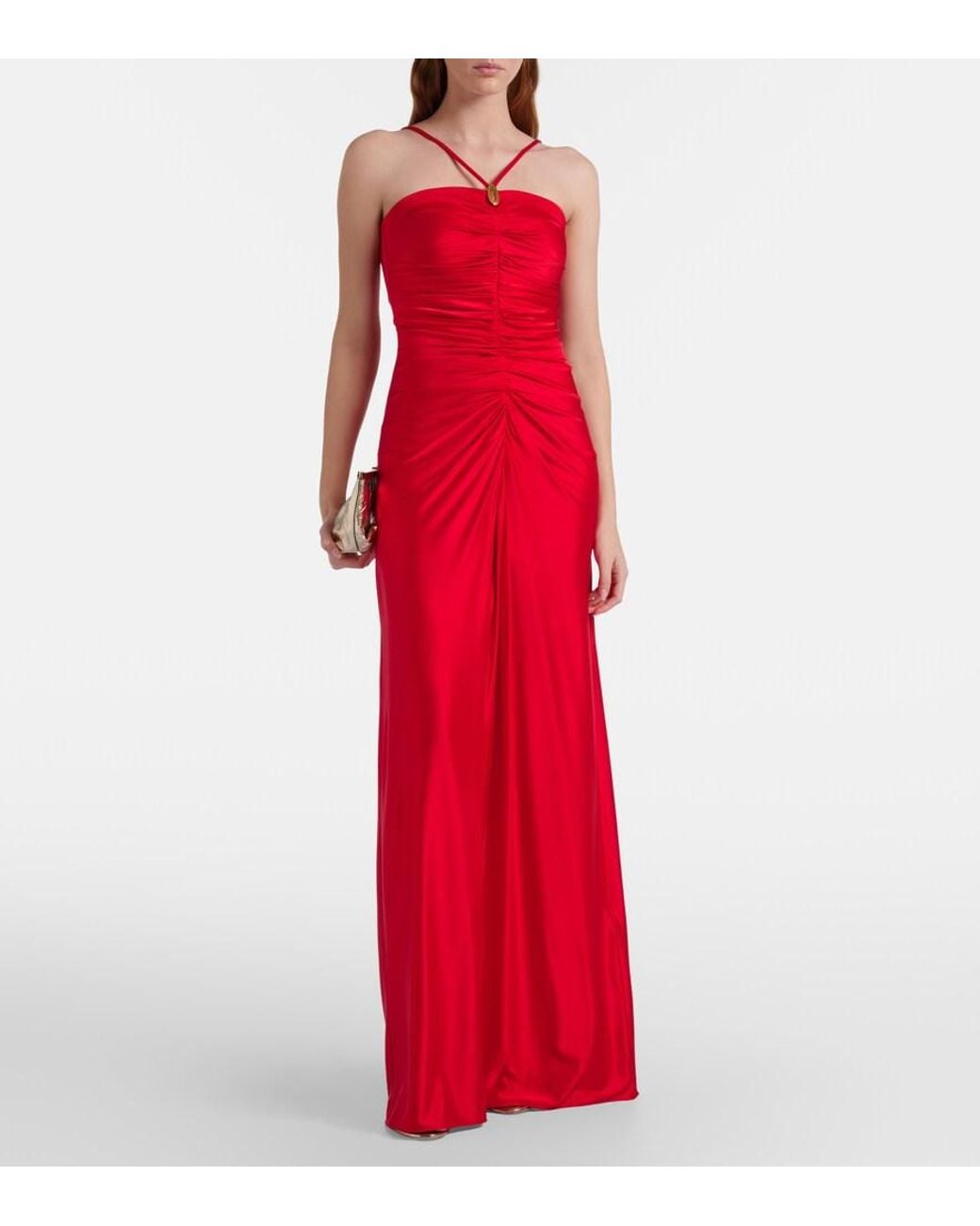 Max Mara Red Oggetti Ruched Halterneck Bustier Gown