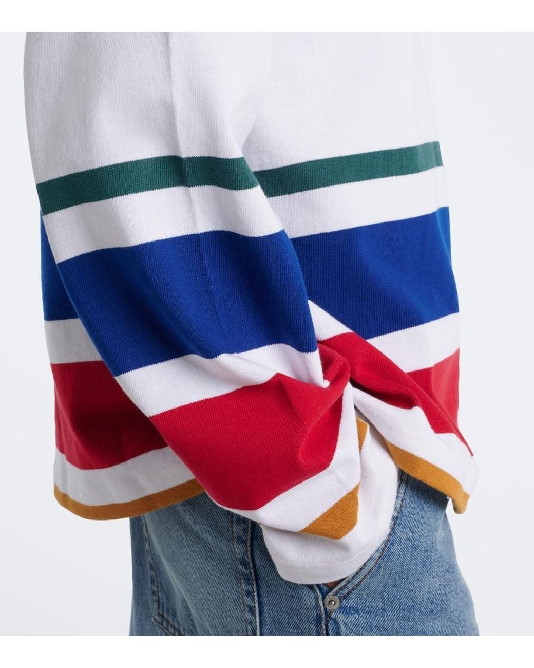 AMI Red Striped Oversized Cotton Polo Shirt