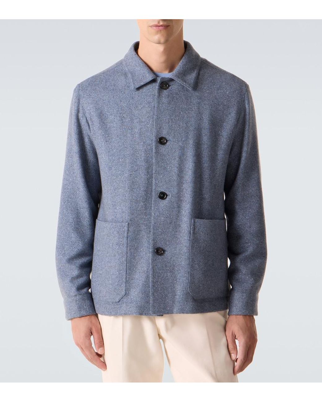 Zegna Blue Cashmere And Silk Overshirt for men