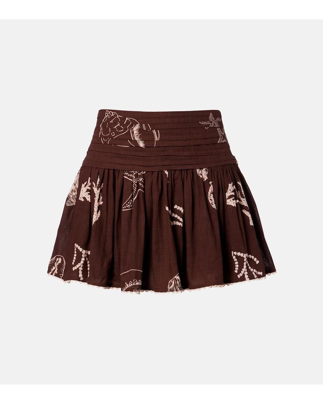 Poupette Brown Colleen Pleated Cotton Miniskirt