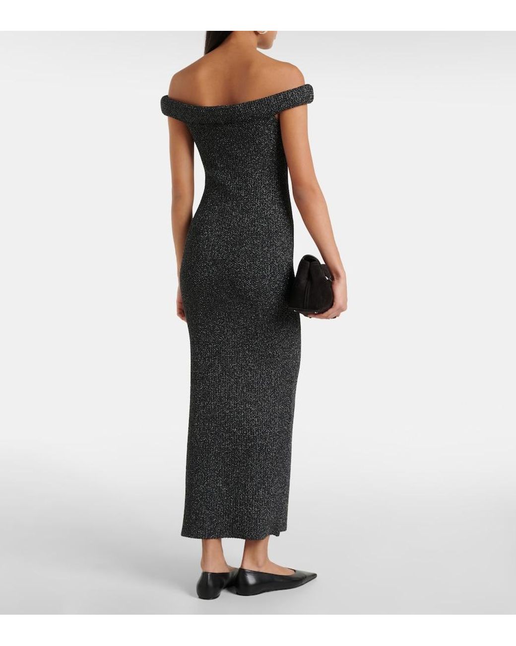 Totême  Black Off-Shoulder Knit Maxi Dress