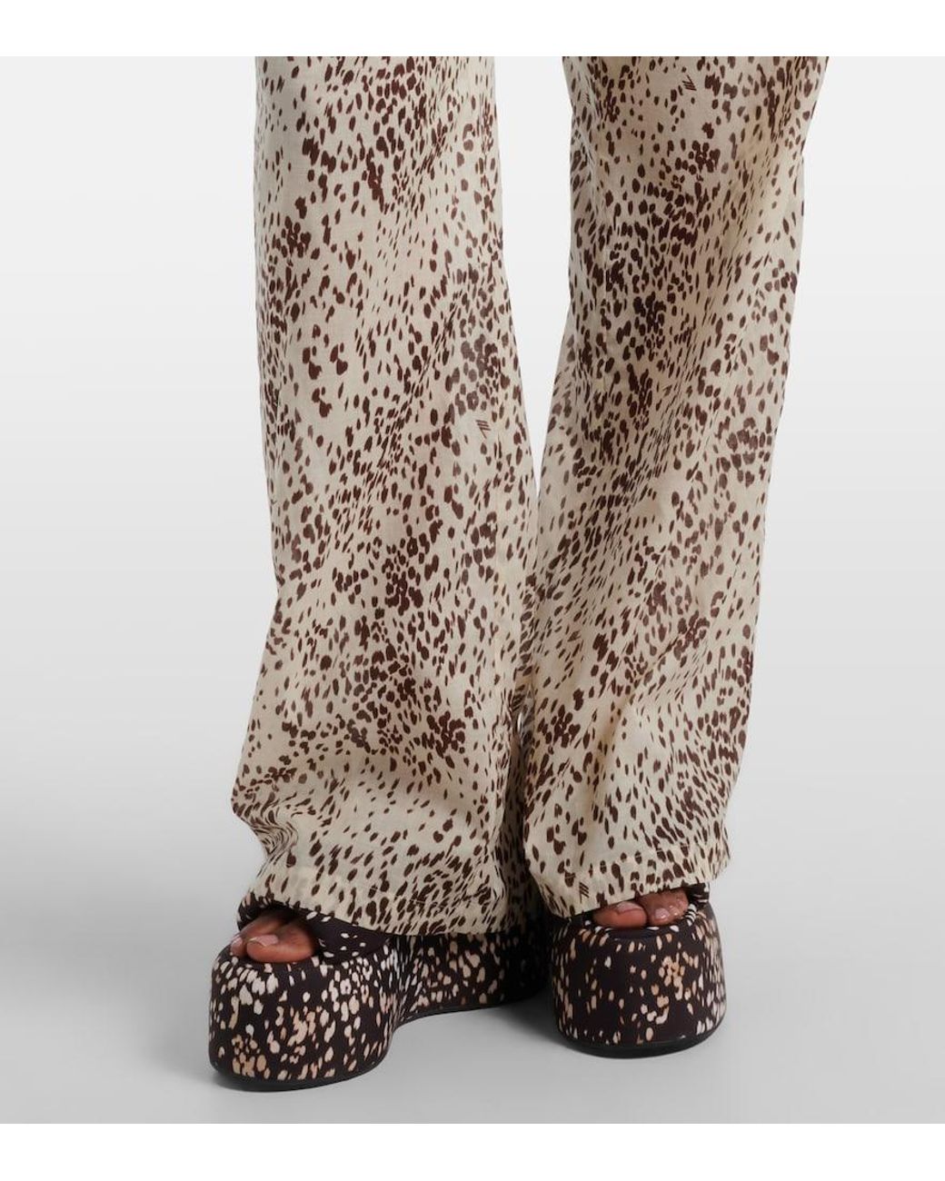 The Attico Natural Leopard-Print Cotton Wide-Leg Pants