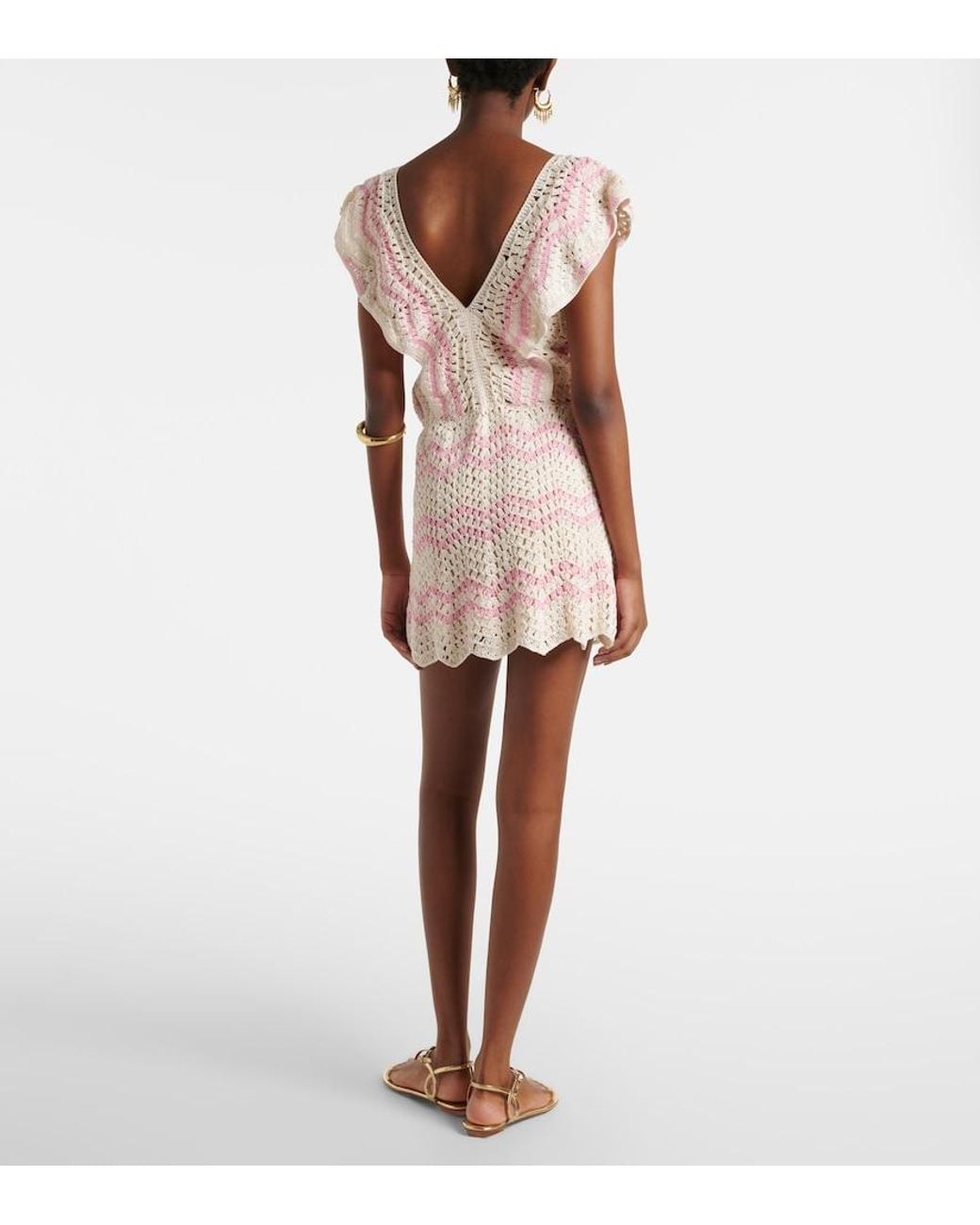 Anna Kosturova Pink Melissa Crochet Cotton Minidress