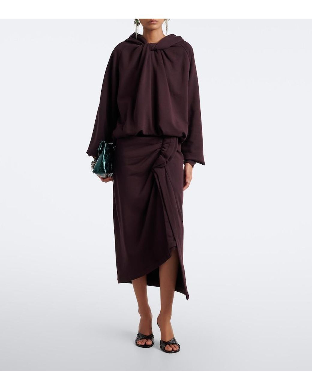Dries Van Noten Purple Ruffled Cotton Jersey Midi Skirt