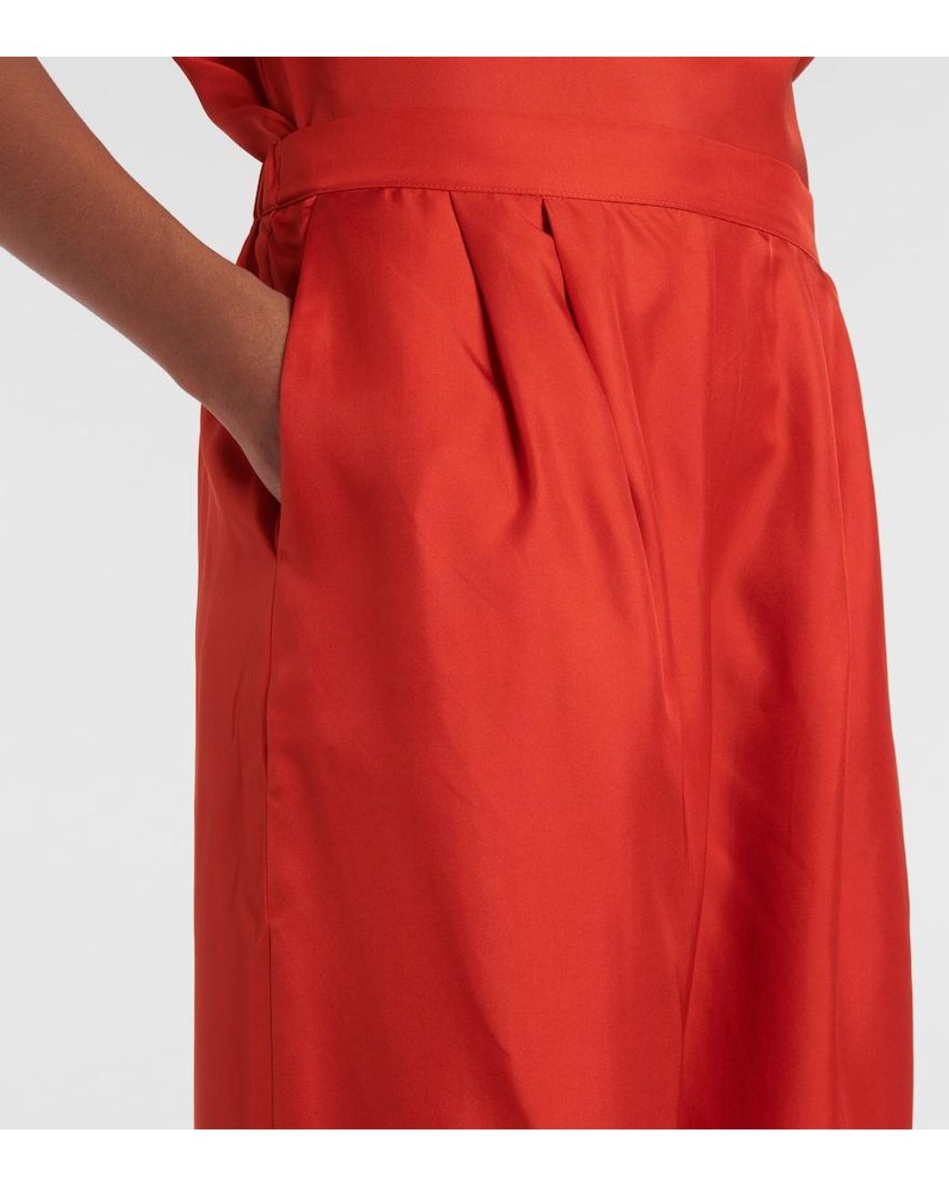 Asceno Red Isola Silk Twill Wide-Leg Pants