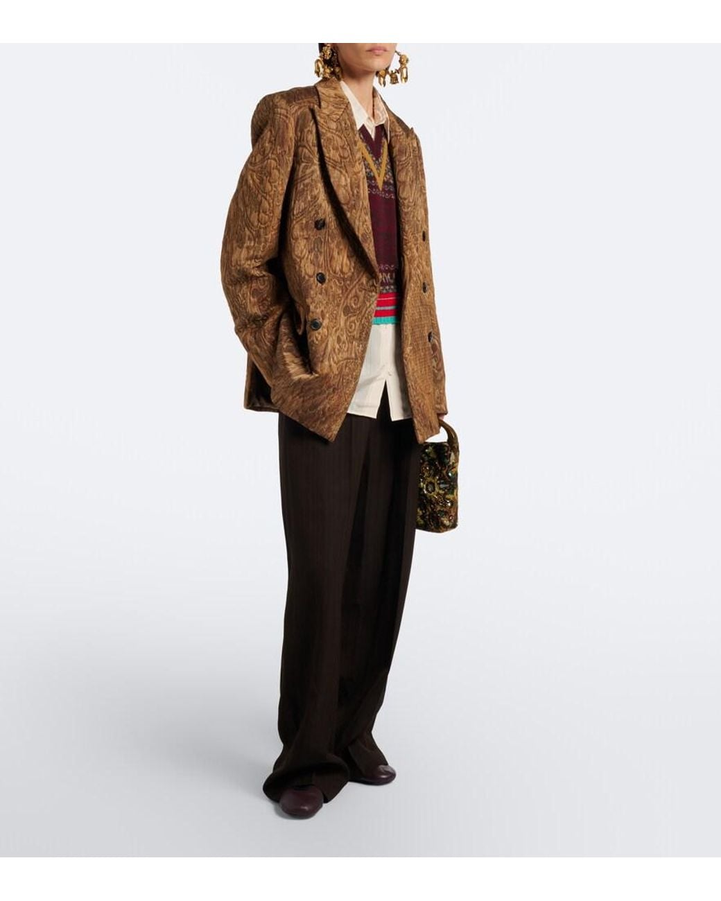 Dries Van Noten Red Jacquard Cashmere And Wool Vest