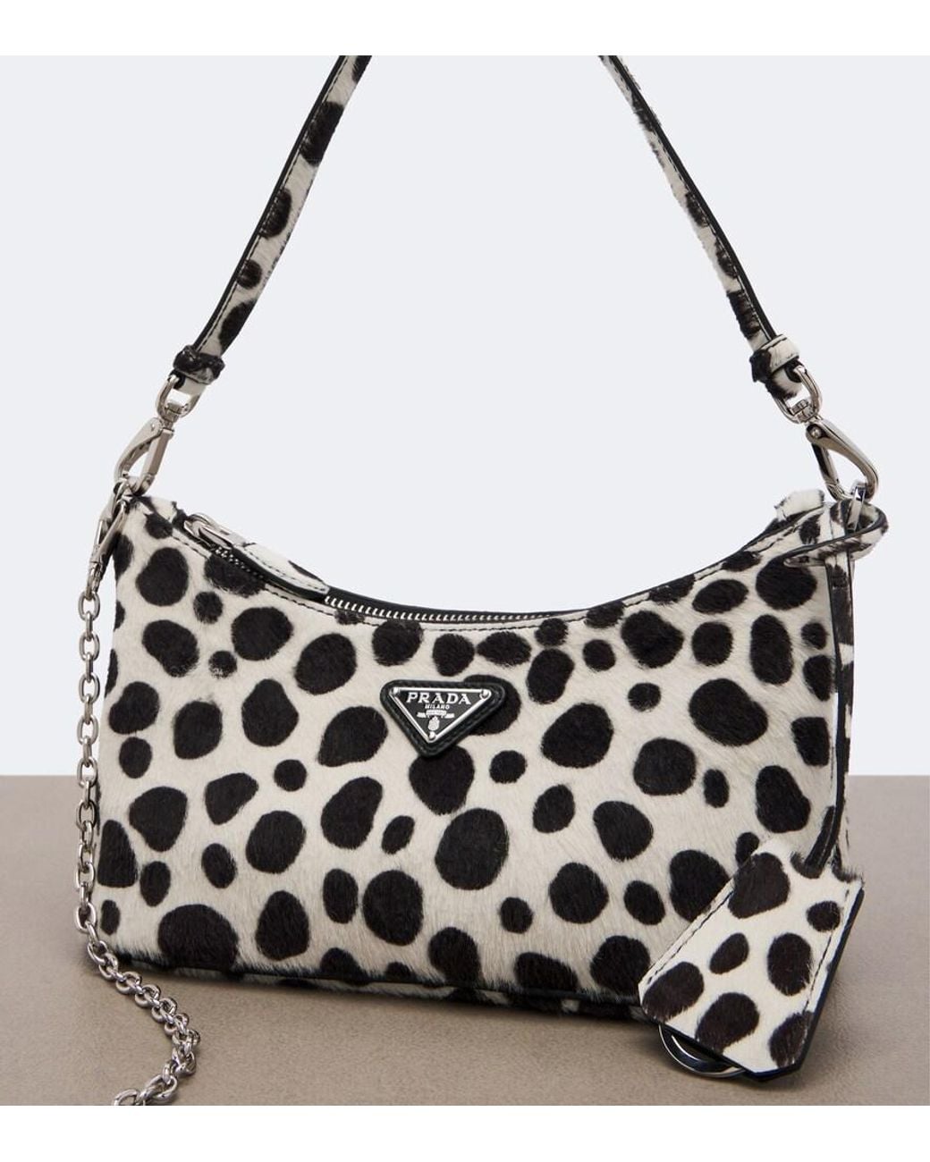 Prada White Mini Printed Calf Hair Shoulder Bag