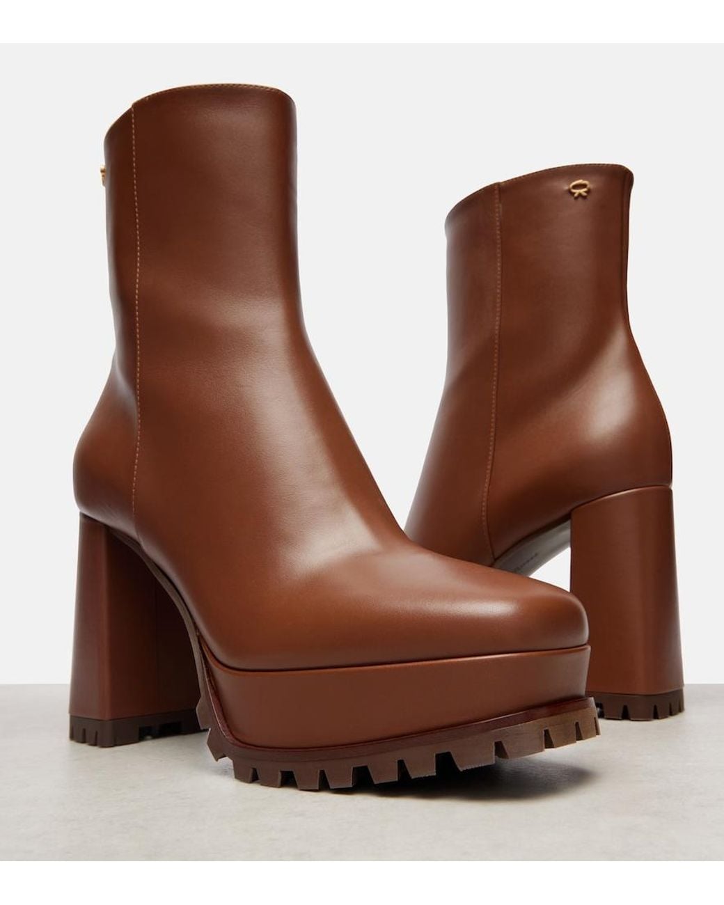 Gianvito Rossi Brown Harlem 70 Leather Platform Ankle Boots