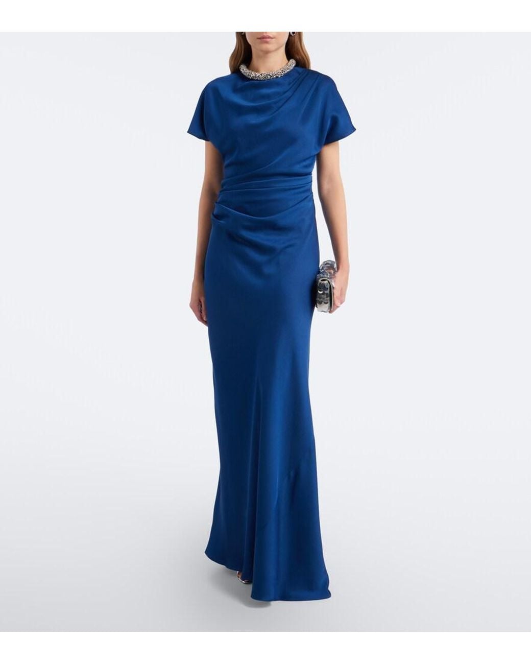 Jonathan Simkhai Blue Eliza Embellished Draped Satin Gown