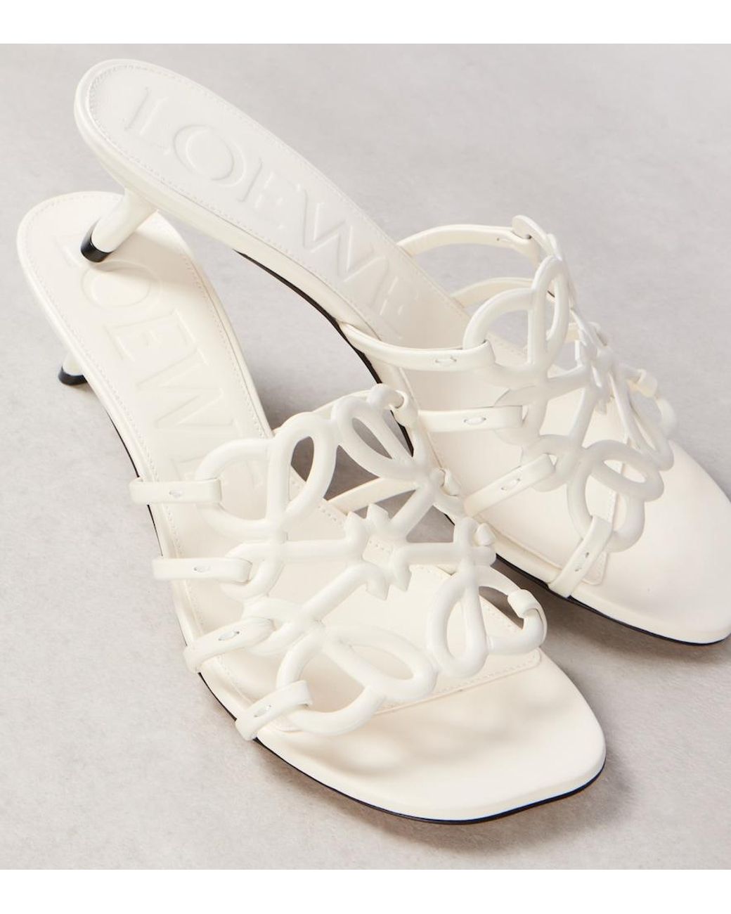 Loewe White Anagram Leather Mules