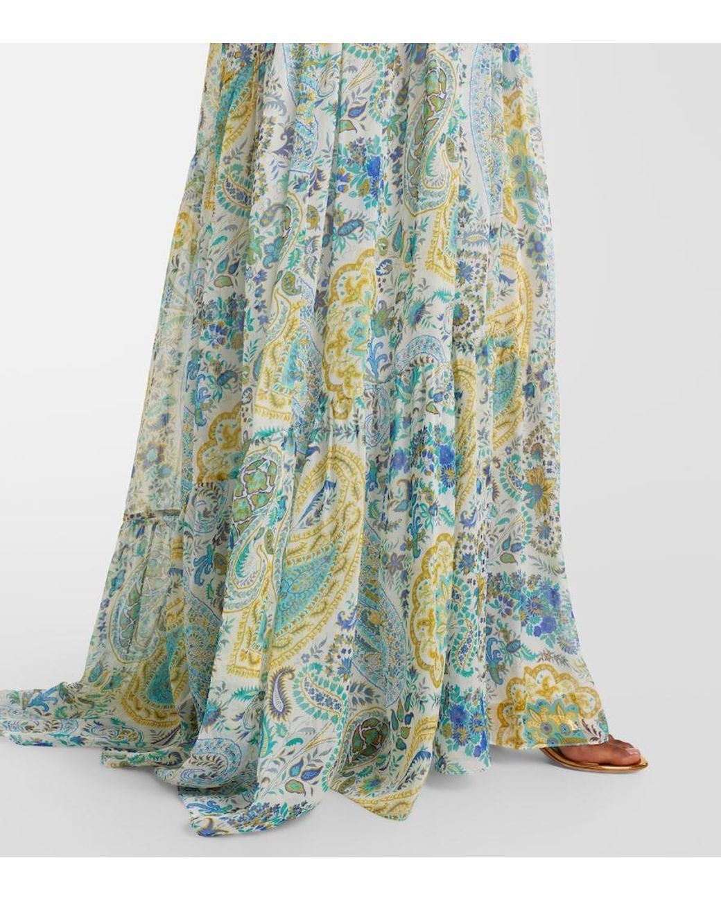 Etro Blue Paisley Silk Chiffon Maxi Dress