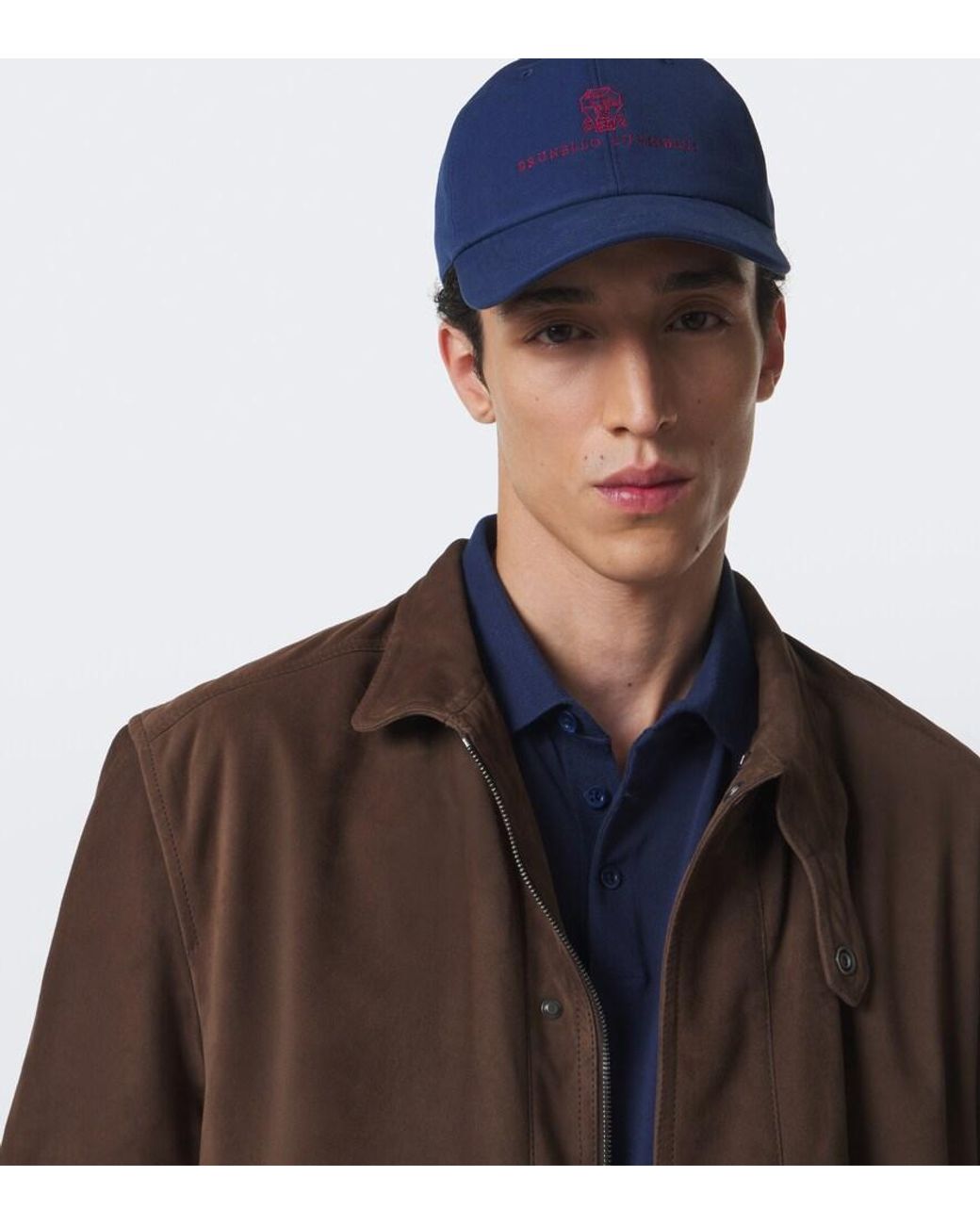 Brunello Cucinelli Blue Logo Cotton Canvas Baseball Cap for men