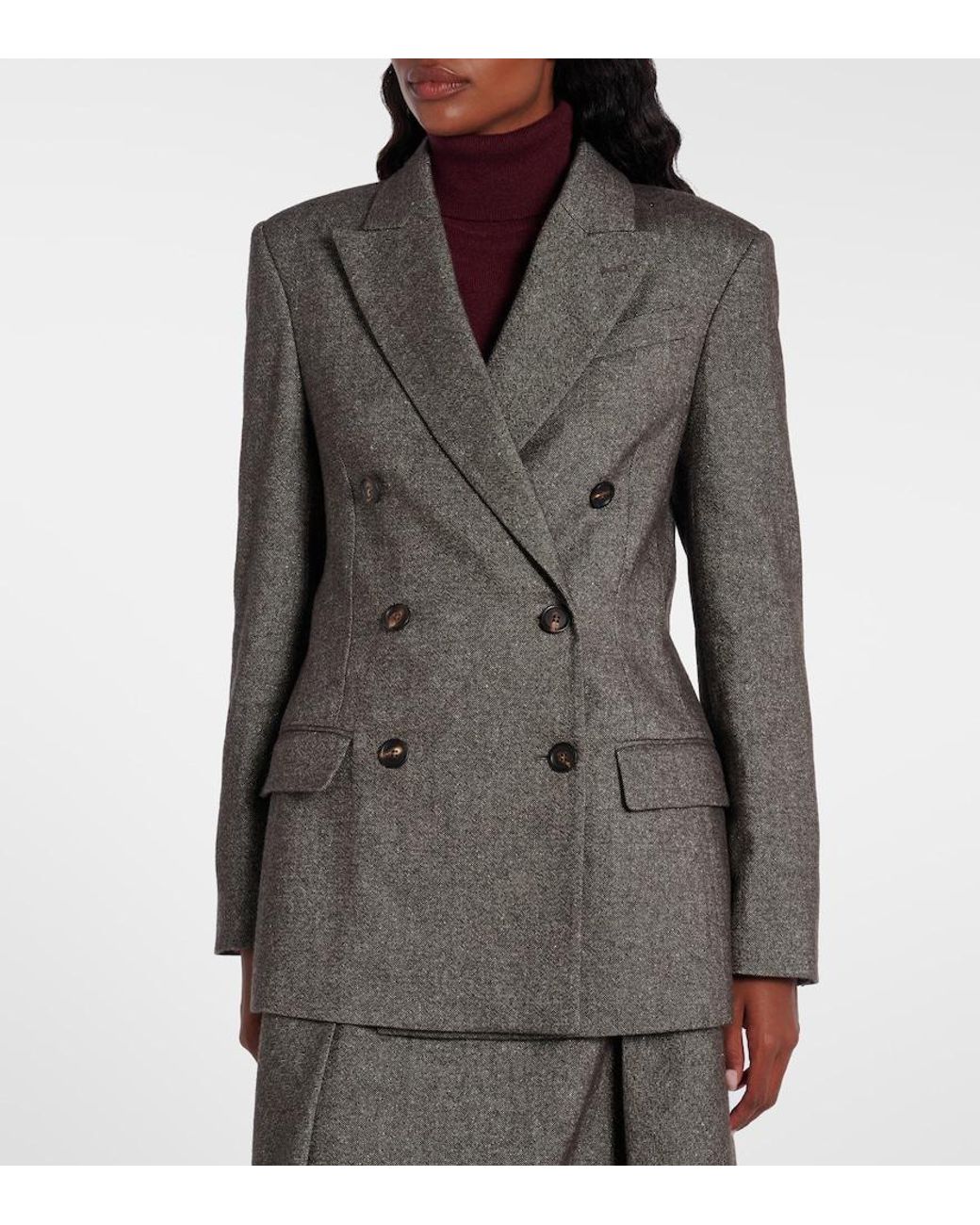 Brunello Cucinelli Gray Wool And Linen-Blend Blazer