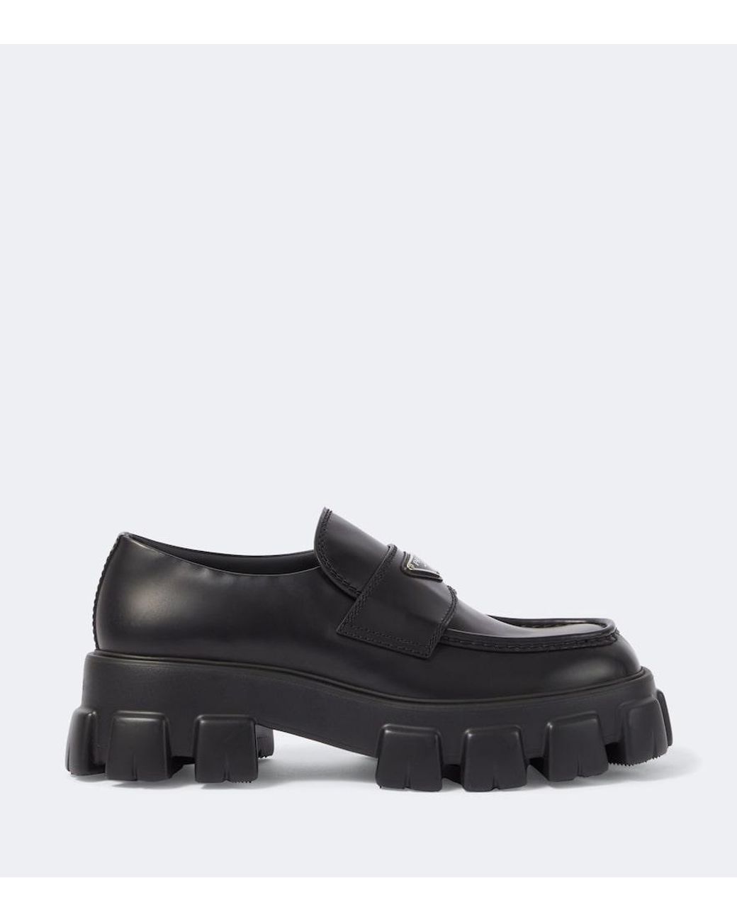 Prada Black Logo Leather Platform Loafers for men