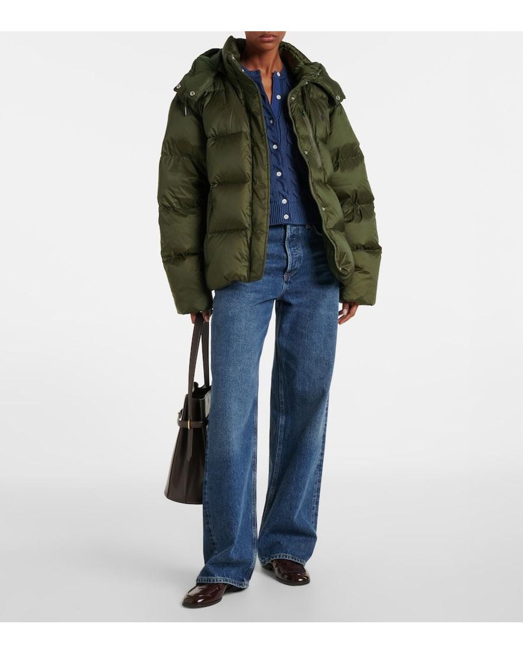 Ralph Lauren Green Carly Water-Repellent Quilted Duck Down Wind Resistant Detachable Hood Short Puffer Jacket