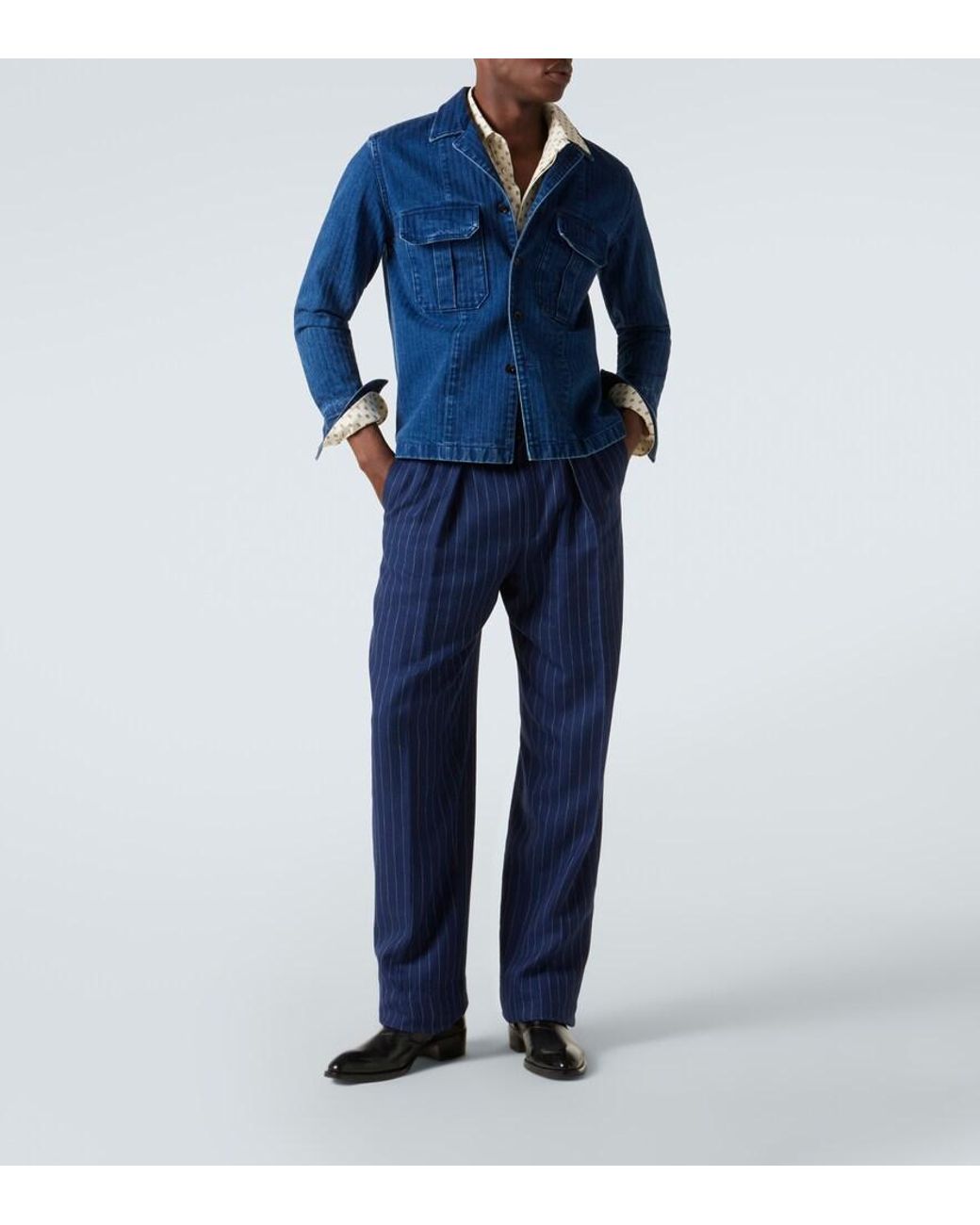 Tom Ford Blue Striped Denim Overshirt for men