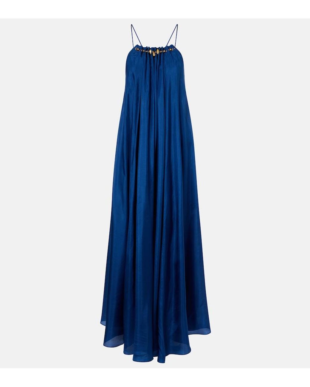 Zimmermann Blue Aster Beaded Halterneck Silk Maxi Dress
