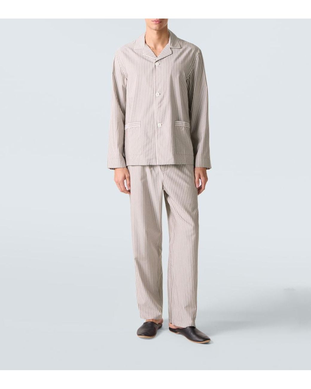 Zegna White Striped Silk, Cotton, And Cashmere Pajamas for men
