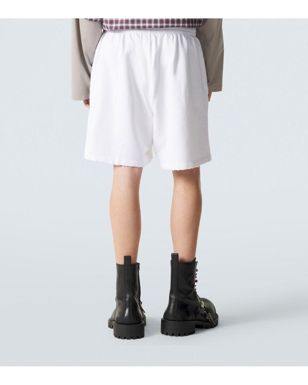Balenciaga White Logo Cotton Fleece Shorts for men