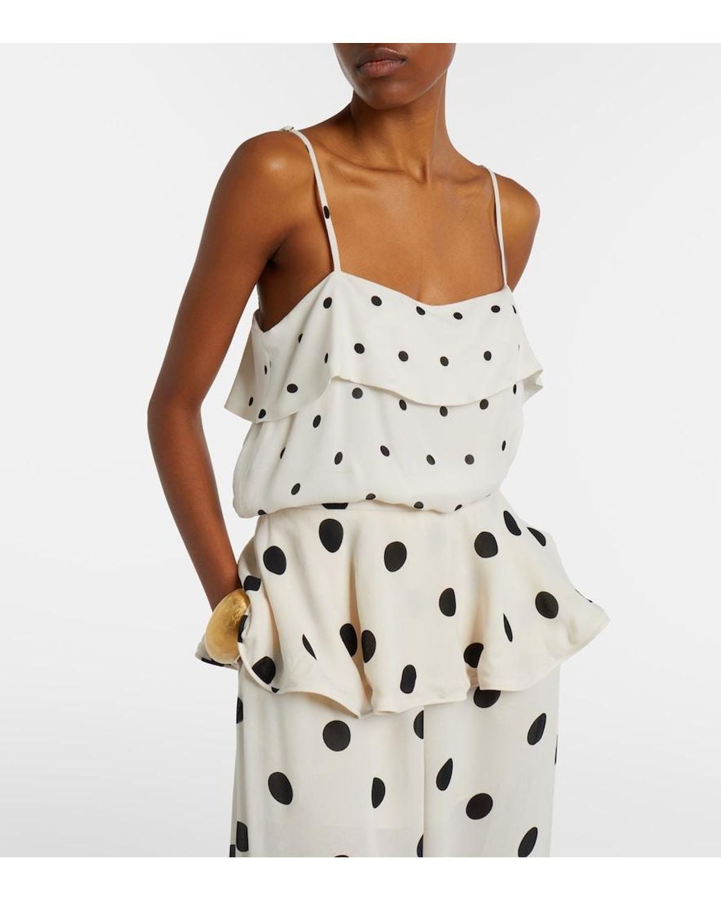 Adriana Degreas Natural Polka-Dot Crop Top