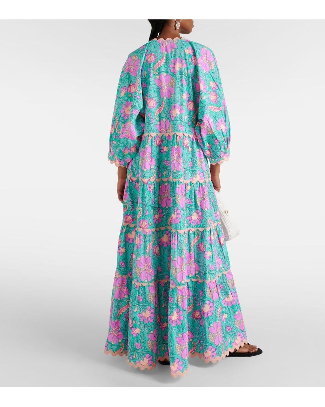 Juliet Dunn Blue Colorblocked Cotton Poplin Maxi Dress