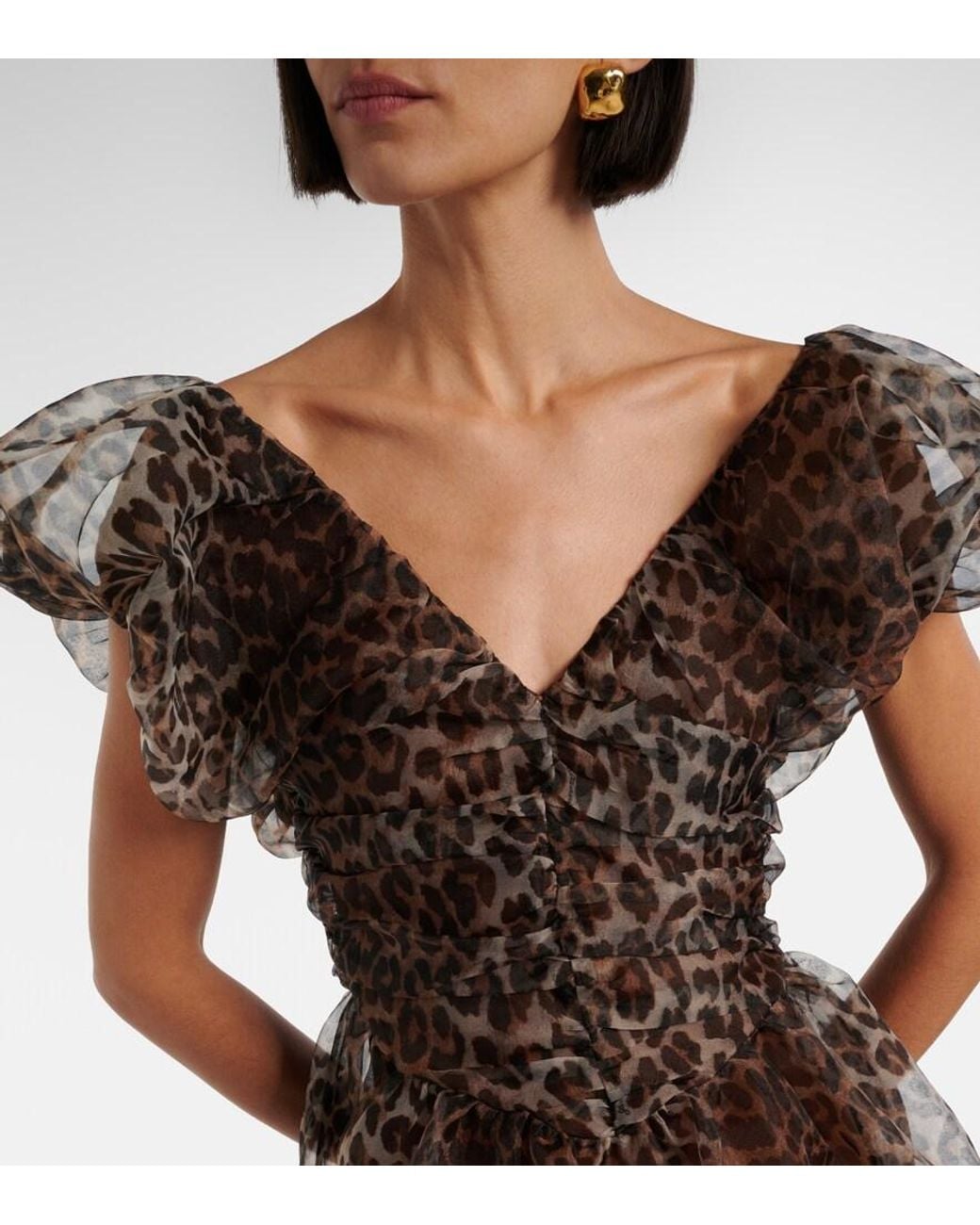 Ganni Brown Leopard-Print Organza Midi Dress
