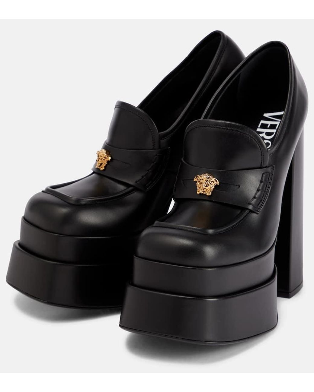 Versace Black Aevitas Leather Platform Mule