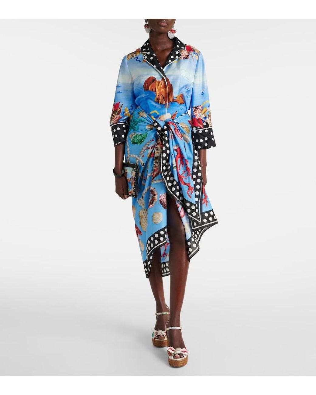 Dolce & Gabbana Blue Capri Printed Silk Satin Shirt