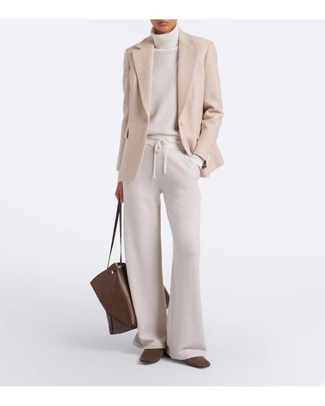 Eleventy White Chevron Cashmere Flared Pants