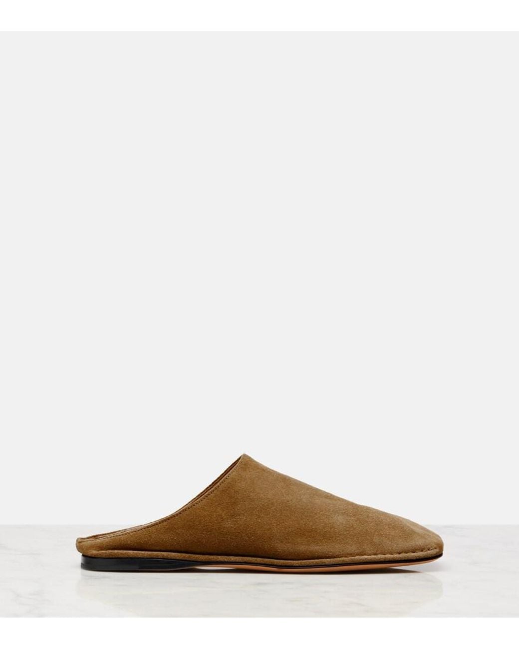 The Row Natural Piper Suede Slides